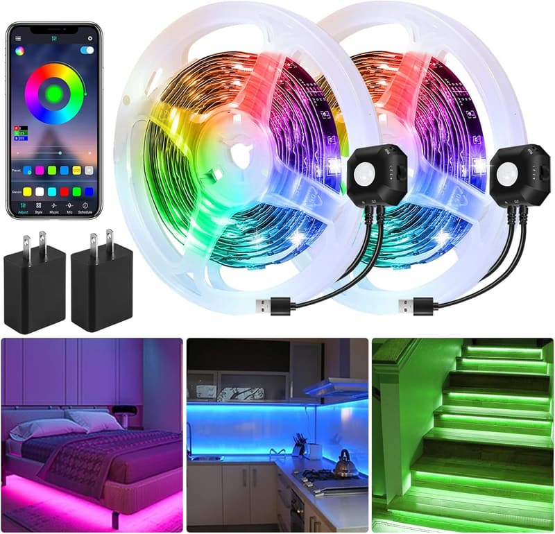 Motion Activated RGB LED Light Strips for Under Bed Lighting