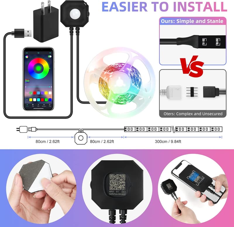 Motion Activated RGB LED Light Strips for Under Bed Lighting