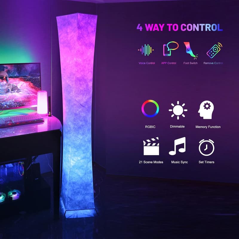 Smart RGB Floor Lamp with App Control for Game Room & TV