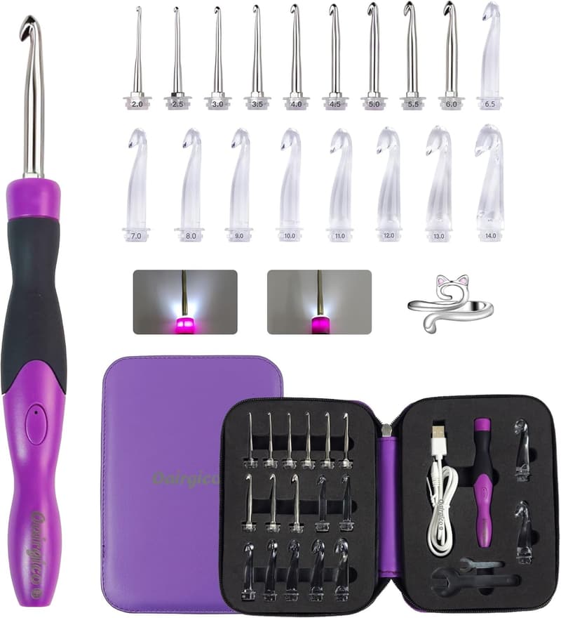 Lighted Crochet Hooks Set with Rechargeable 2-14mm Heads