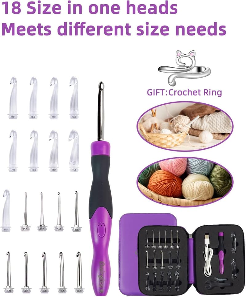 Lighted Crochet Hooks Set with Rechargeable 2-14mm Heads