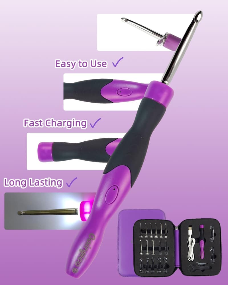 Lighted Crochet Hooks Set with Rechargeable 2-14mm Heads