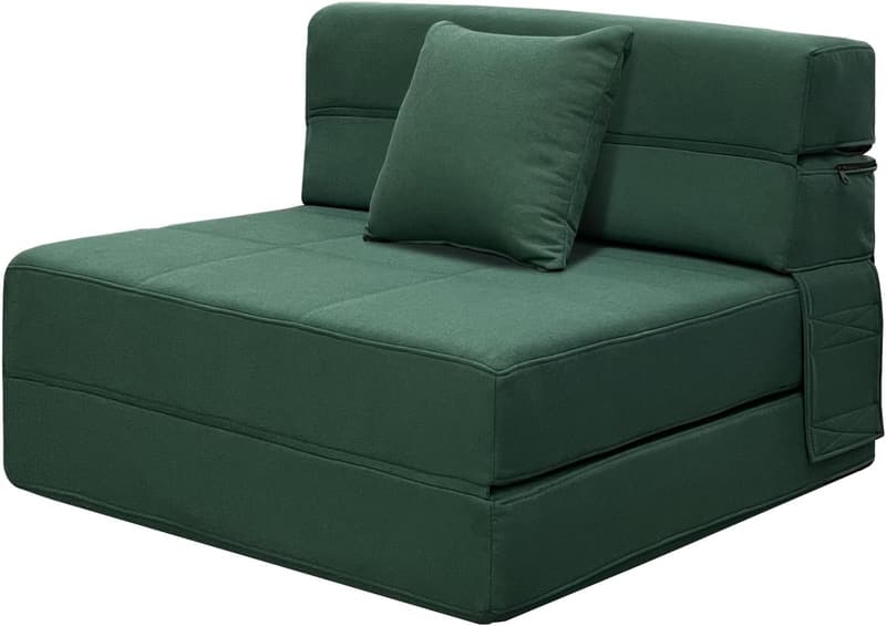 Twin Size Memory Foam Futon Sofa Bed with Pillow – Dark Green
