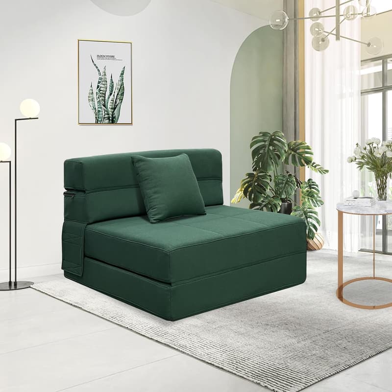 Twin Size Memory Foam Futon Sofa Bed with Pillow – Dark Green