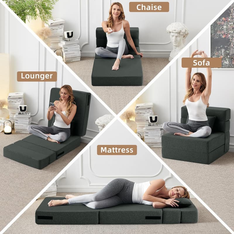 Modern Dark Gray Convertible Sofa Bed with Pillow for Living Room