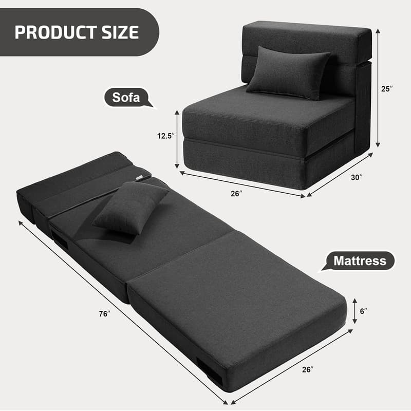 Convertible Folding Sofa Bed with Memory Foam - Dark Gray