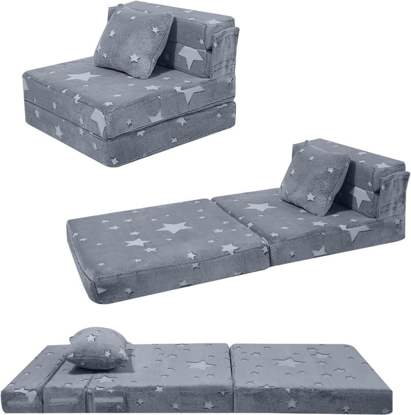 Kids' Glow-Star Tri-Fold Sofa Bed & Convertible Futon Couch