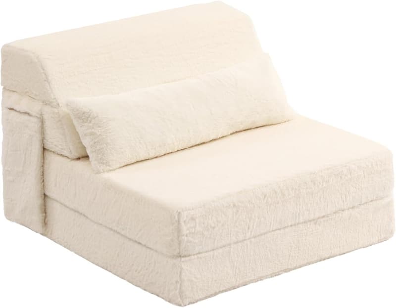 Single Size Folding Sofa Bed with Pillow and Storage Bag - Beige