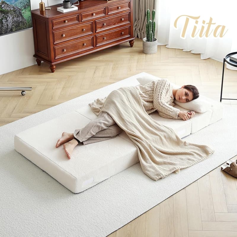 Single Size Folding Sofa Bed with Pillow and Storage Bag - Beige