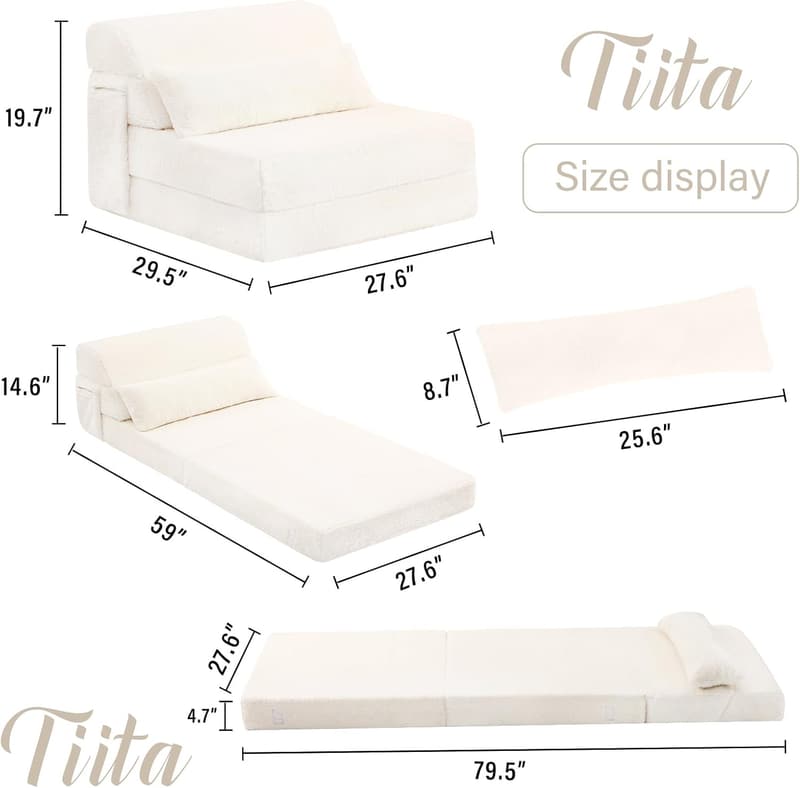 Single Size Folding Sofa Bed with Pillow and Storage Bag - Beige