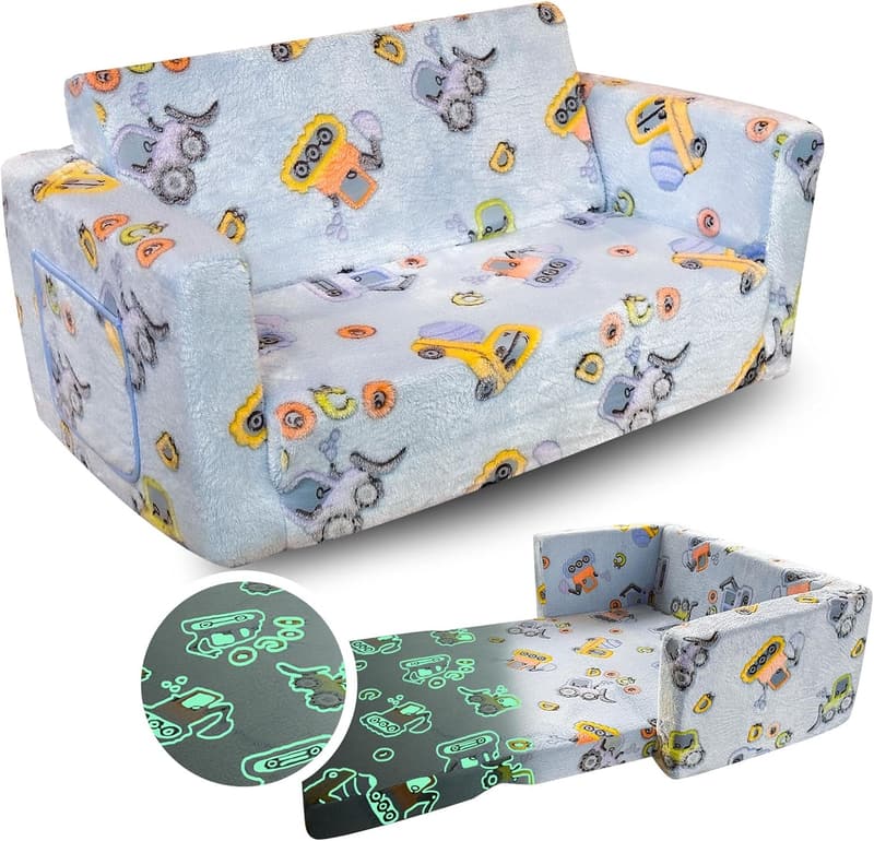Glow in the Dark Kids Convertible Sofa & Lounger - 2 in 1 Chair