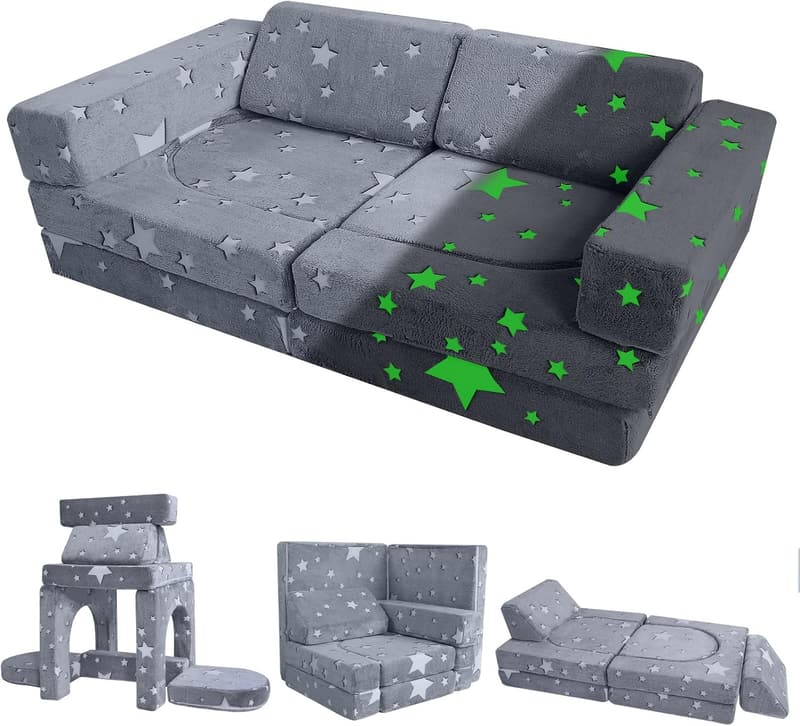 Kids 10-Piece Modular Play Couch with Glow-In-The-Dark Stars