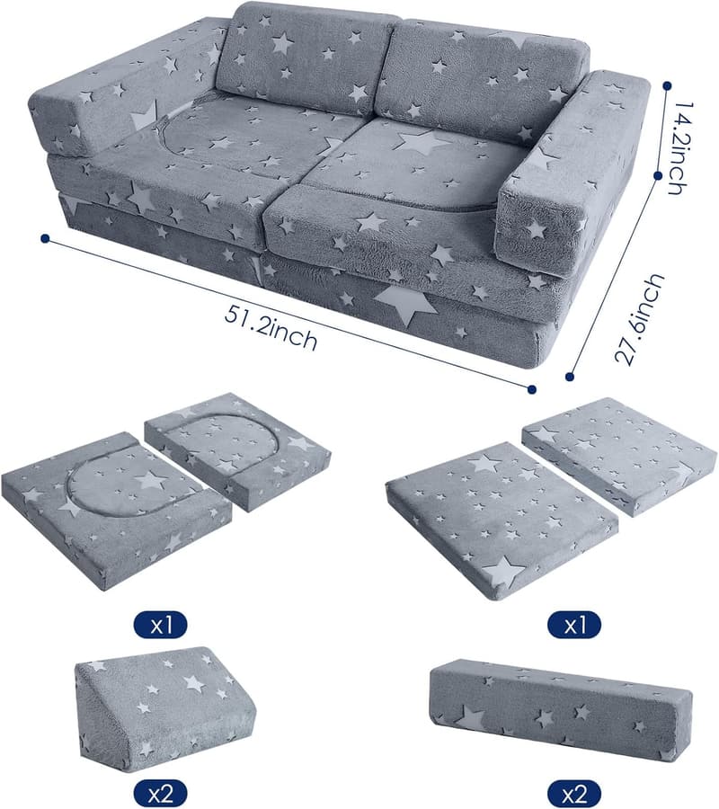 Kids 10-Piece Modular Play Couch with Glow-In-The-Dark Stars