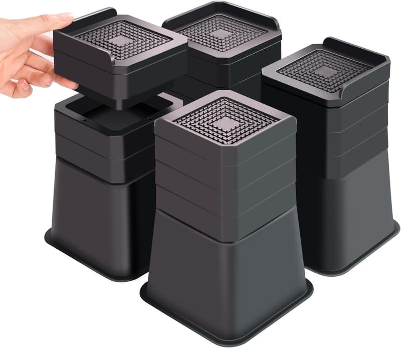 Adjustable Heavy-Duty Bed Risers for Furniture Lifting (Black)