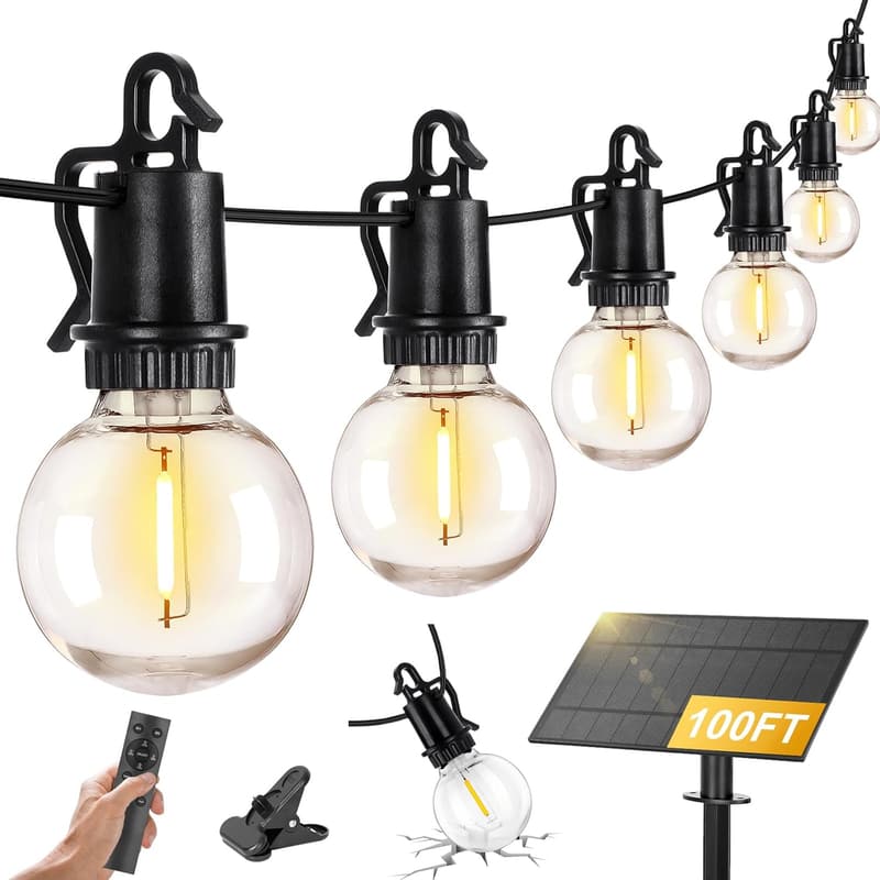 100FT Solar String Lights with Remote & USB, 32 LED Bulbs