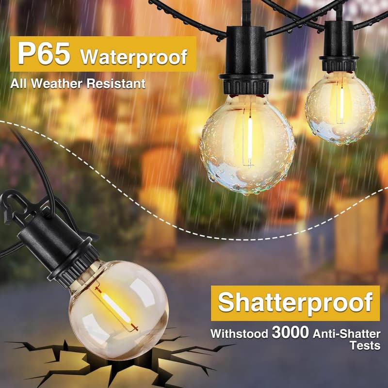 100FT Solar String Lights with Remote & USB, 32 LED Bulbs