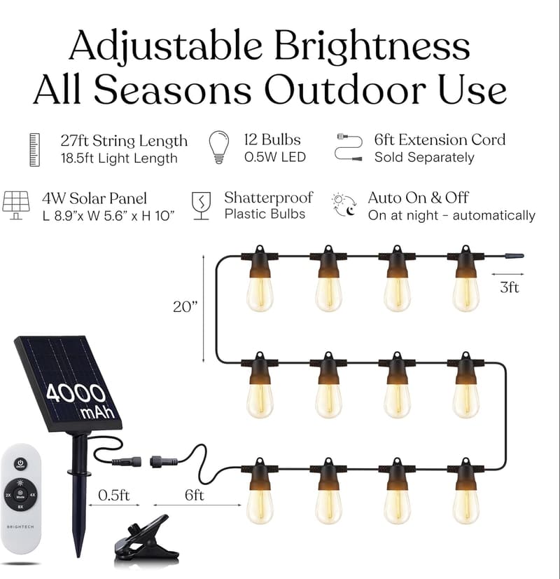 Outdoor String Lights – 27ft Commercial Grade LED with Remote