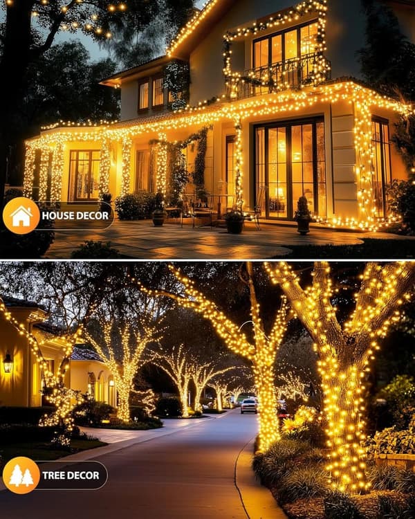 Solar Outdoor String Lights - 240 LED, 92ft Waterproof, 8 Modes
