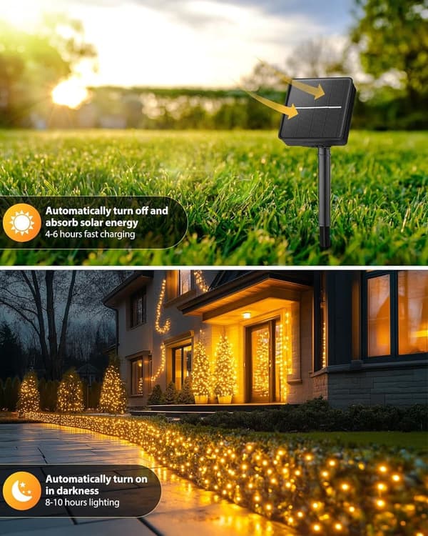 Solar Outdoor String Lights - 240 LED, 92ft Waterproof, 8 Modes