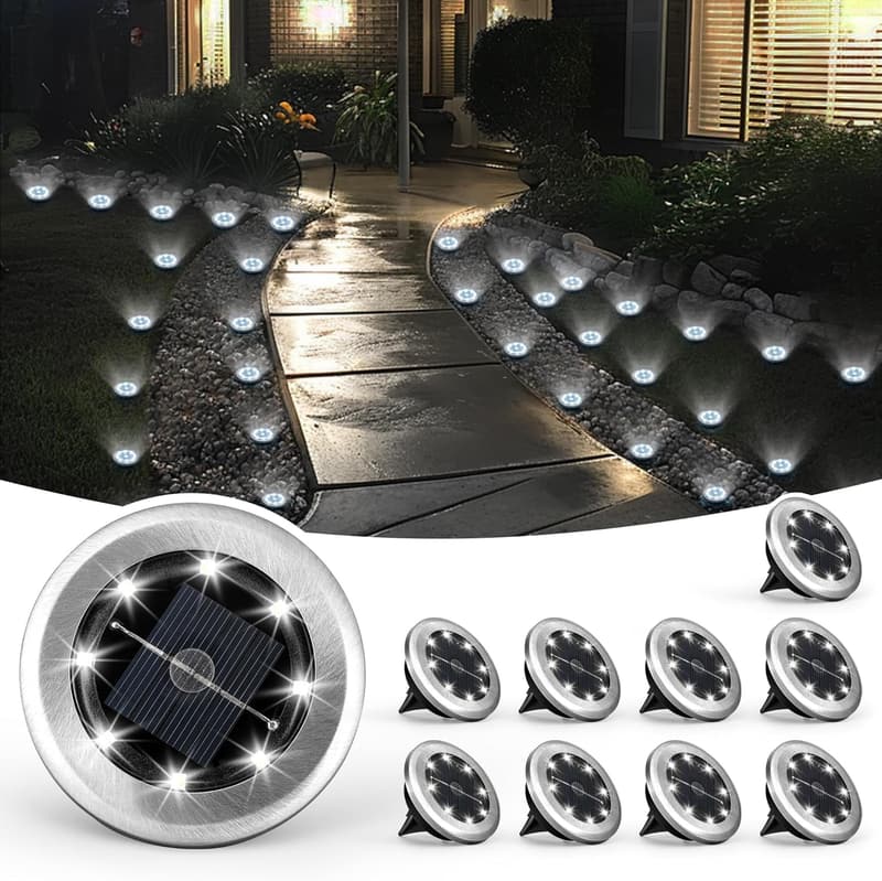 10-Pack Mini Solar Ground Lights for Outdoor Pathways