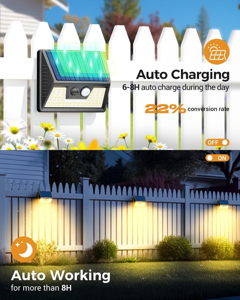 Solar Motion Sensor Deck Lights - 2 Pack, Waterproof LED Black