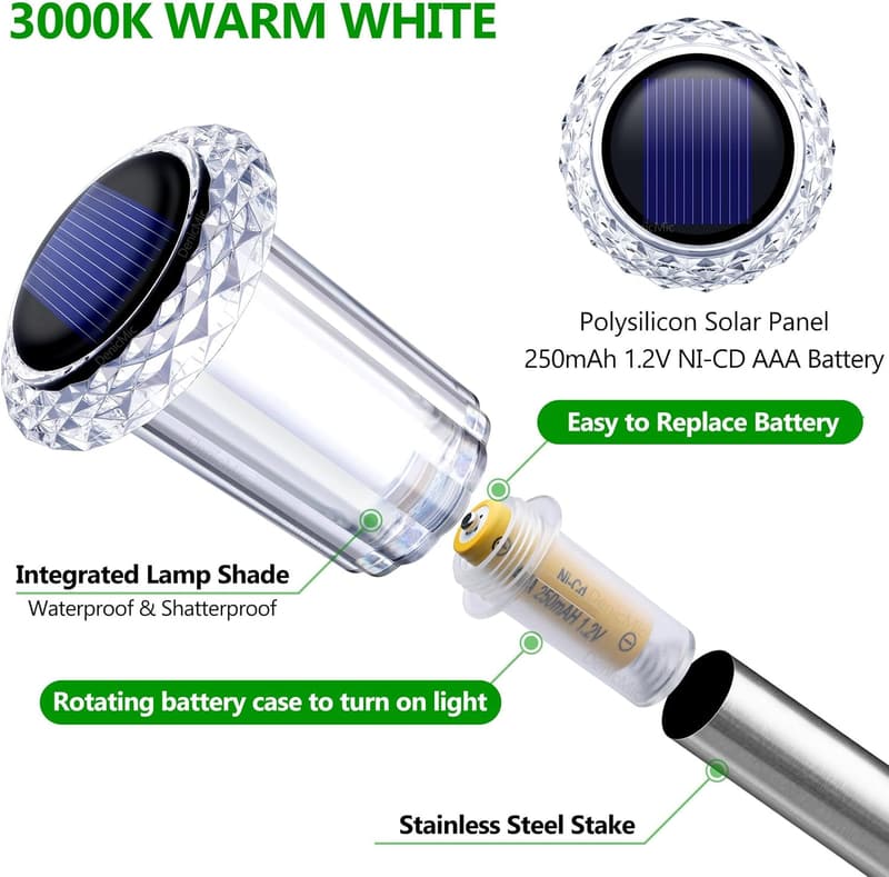 Outdoor Solar Pathway Lights - 3000K LED, Waterproof, 10-Pack