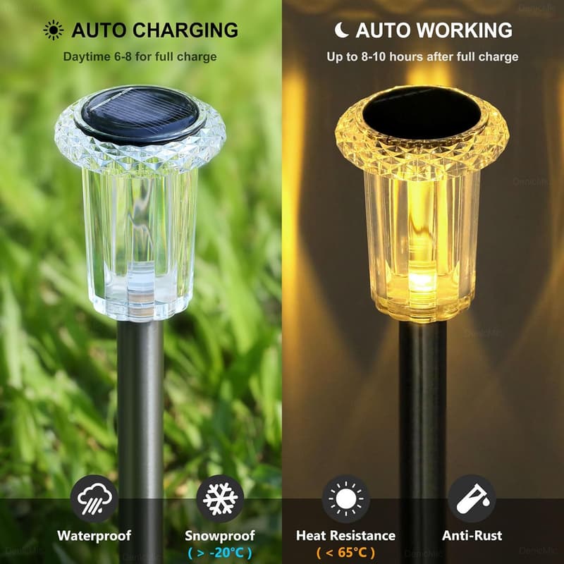 Outdoor Solar Pathway Lights - 3000K LED, Waterproof, 10-Pack
