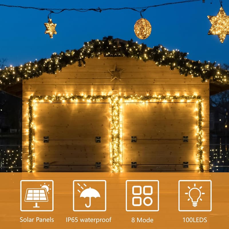 Outdoor Solar String Lights, 39ft 100 LED, 8 Modes, Waterproof