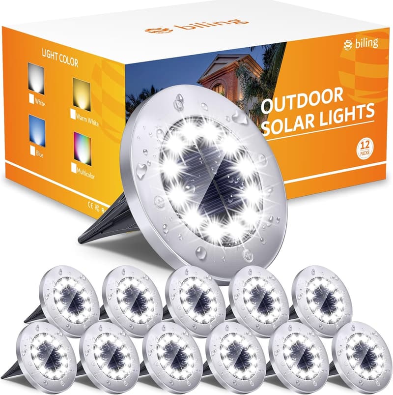 Solar Powered Pathway Lights - 12 Pack, Waterproof LED Garden Lights