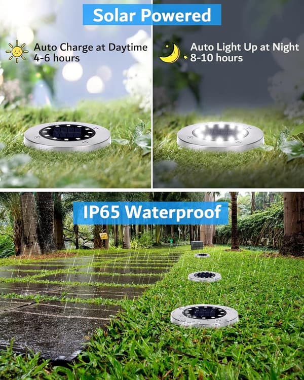 Solar Powered Pathway Lights - 12 Pack, Waterproof LED Garden Lights
