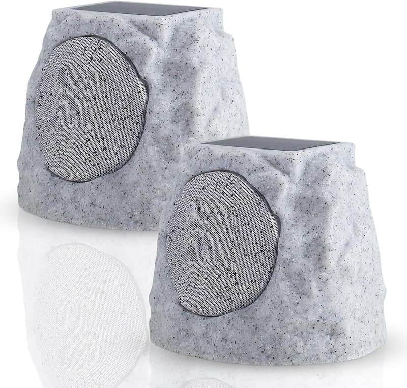 2-Pack Solar Rock Speakers - Outdoor Water-Resistant Patio Audio