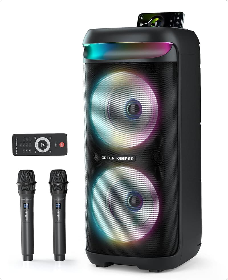 Portable Bluetooth Karaoke Machine with 2 Wireless Microphones