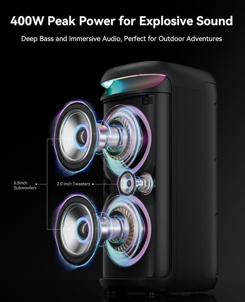 Portable Bluetooth Karaoke Machine with 2 Wireless Microphones