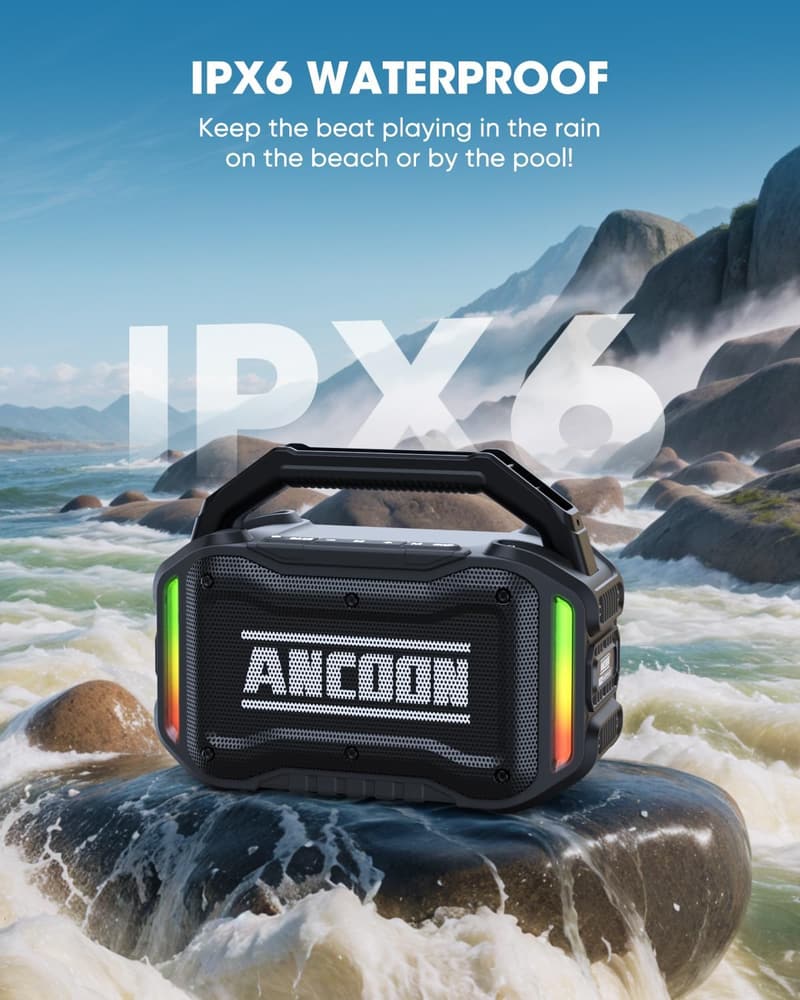 Portable Bluetooth Speakers - 80W Loud, 20H Playtime, IPX6 Waterproof