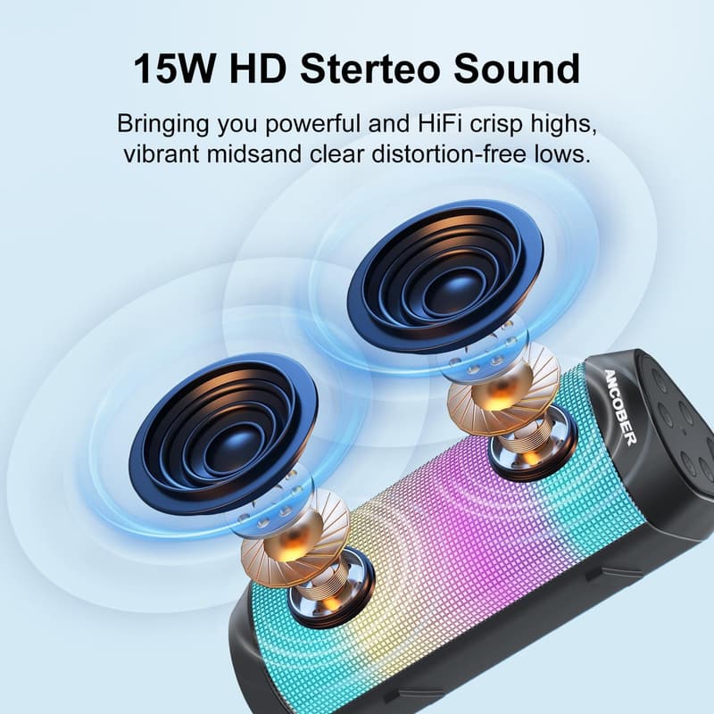 Wireless Bluetooth Speaker with Lights & HD Sound, IPX4 Waterproof
