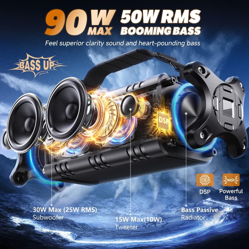 Portable 90W Waterproof Bluetooth Speaker with 40H Battery