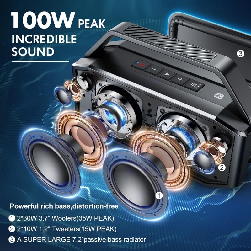 100W Waterproof Outdoor Bluetooth Party Speaker with Power Bank