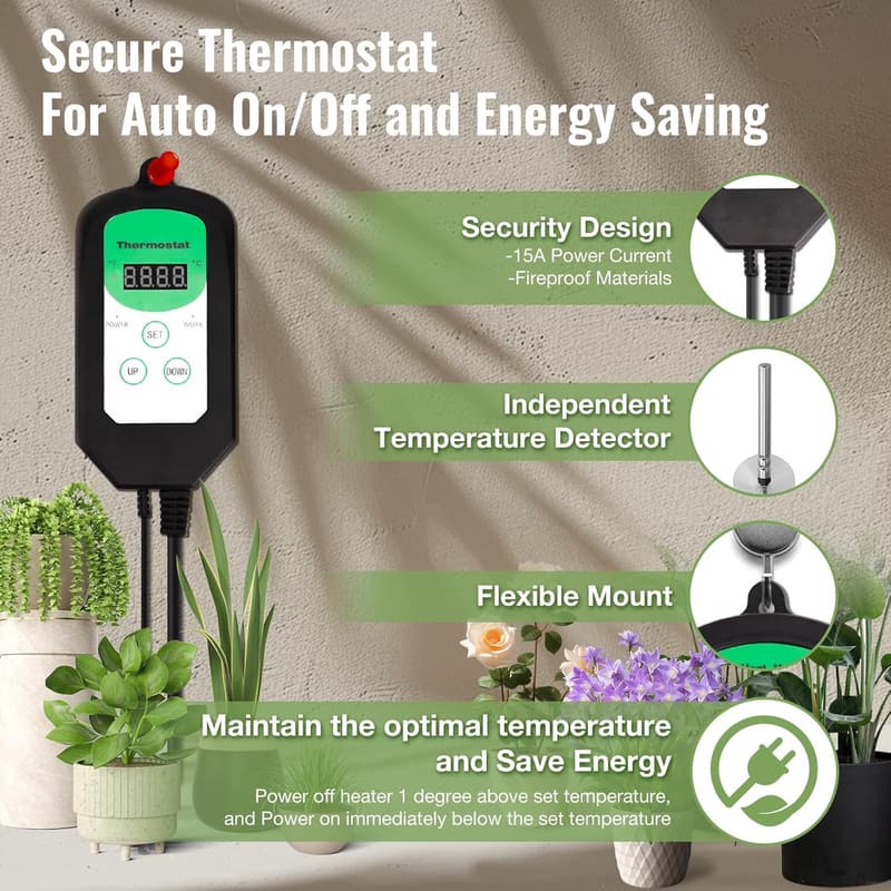 Greenhouse Heater with Thermostat for Winter Plant Growth