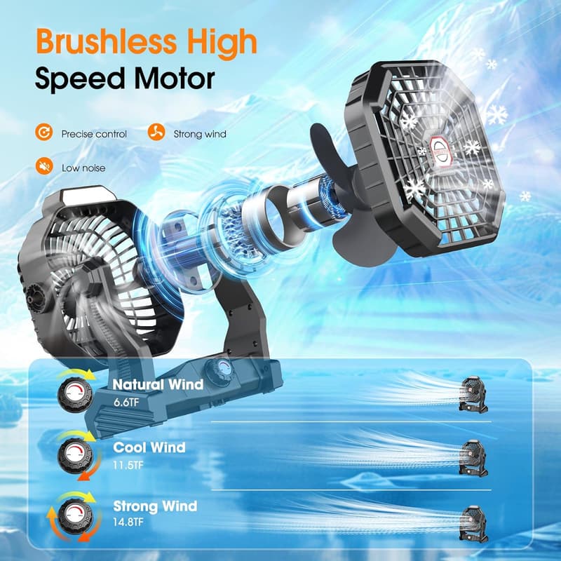 Solar-Powered 8-Inch Camping Fan & LED Lantern, 10800mAh