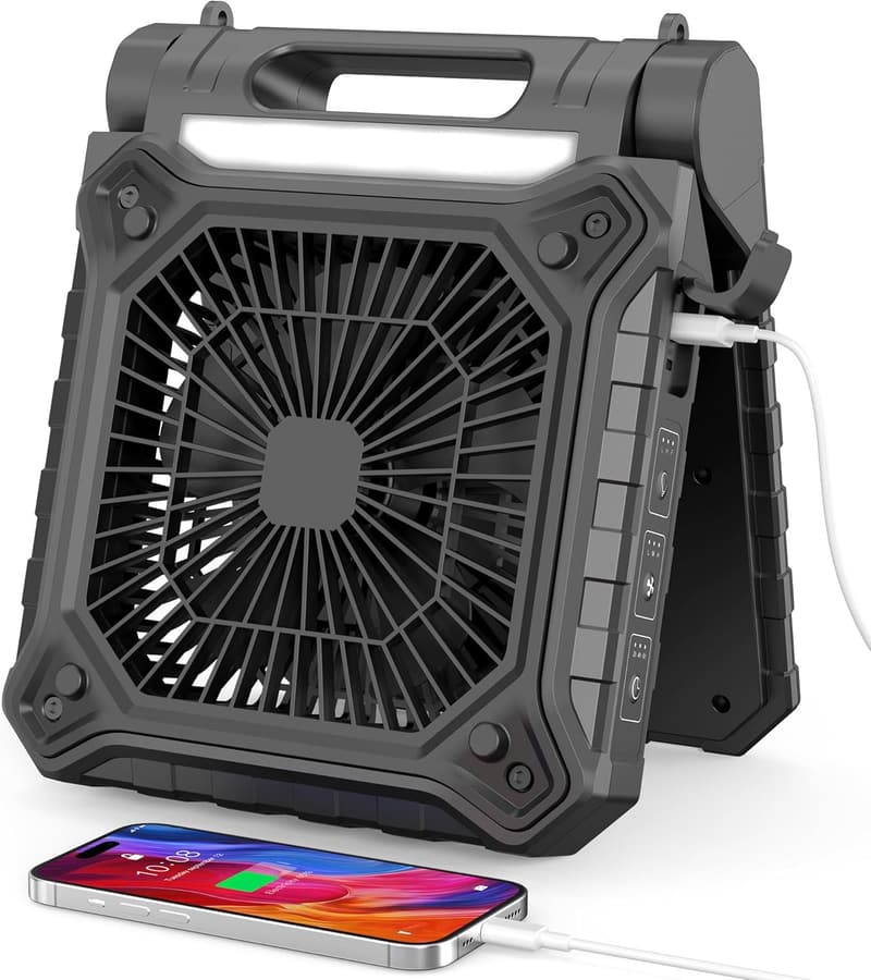 Portable 10-Inch Solar Camping Fan with LED Light & Timer