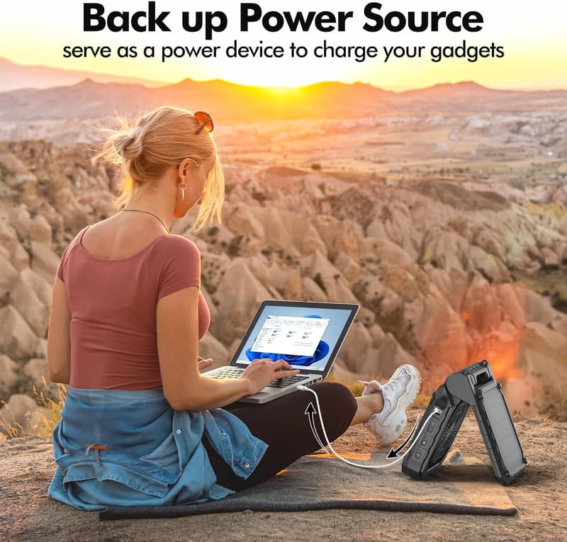 Portable 10-Inch Solar Camping Fan with LED Light & Timer