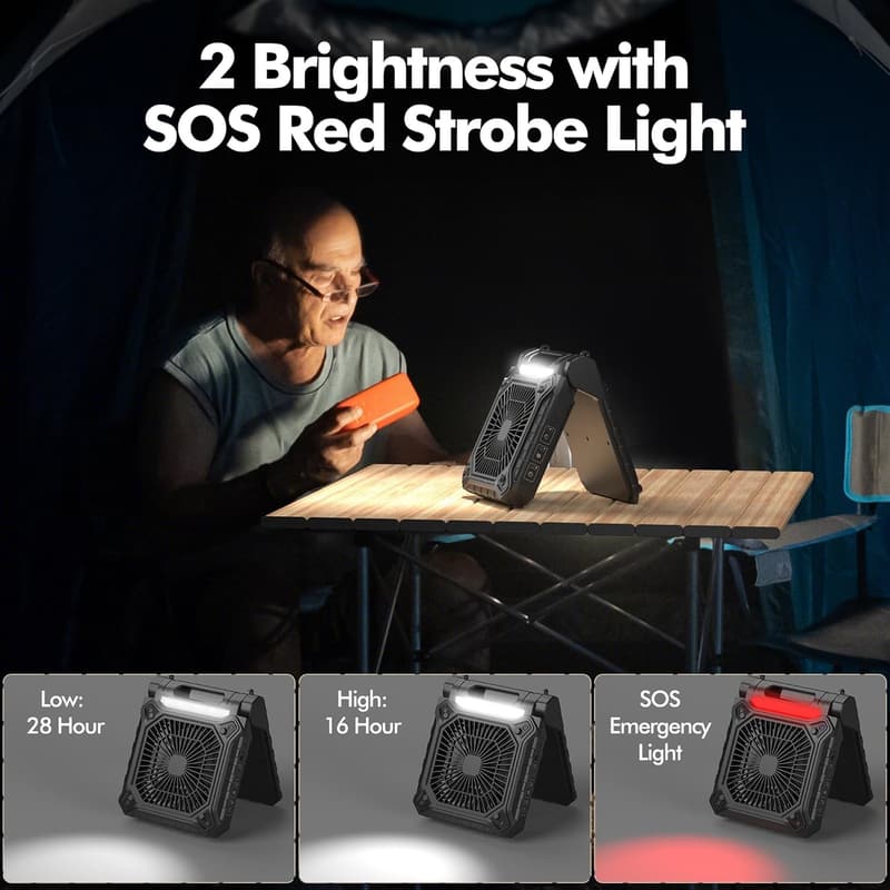 Portable 10-Inch Solar Camping Fan with LED Light & Timer
