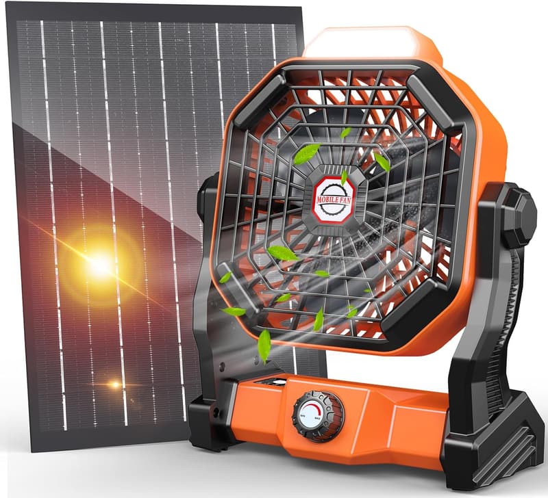 Rechargeable 7W Solar Camping Fan with LED Lantern