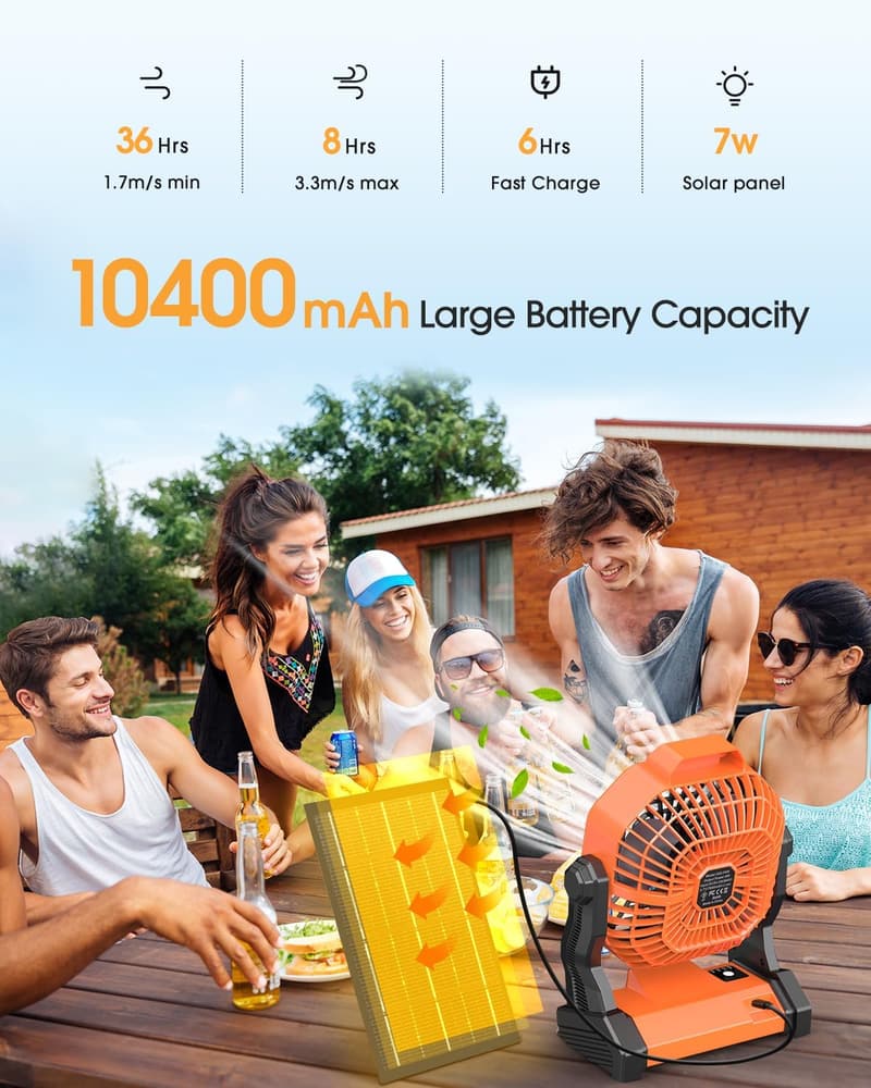 Rechargeable 7W Solar Camping Fan with LED Lantern