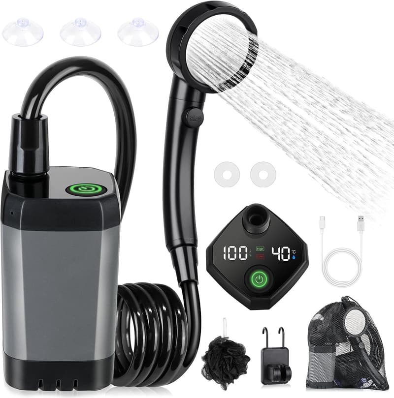 Rechargeable Camping Shower with LED Display and 4 Spray Modes