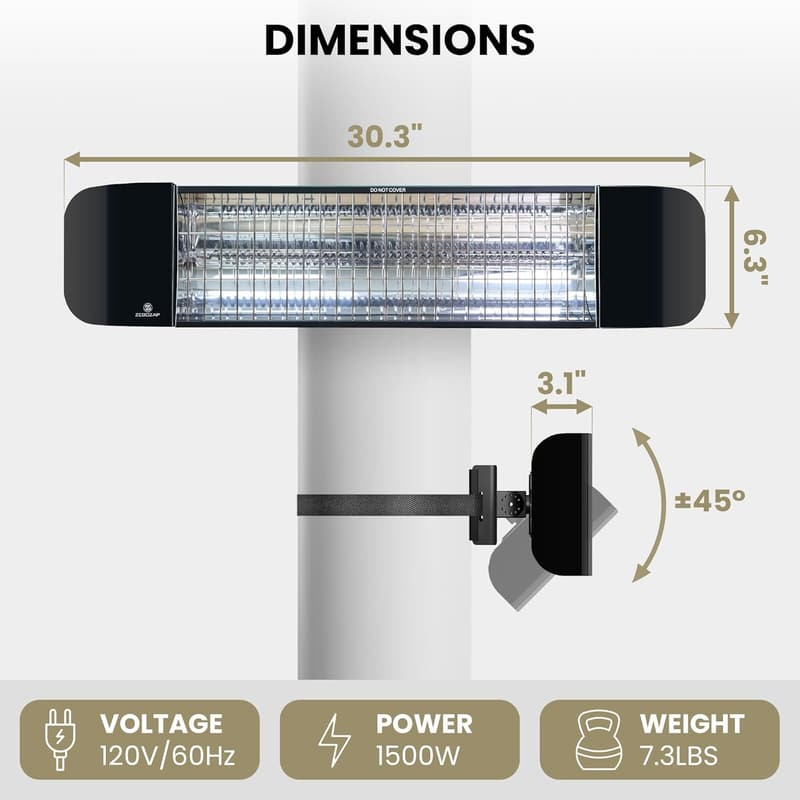 1500W Wall-Mounted Infrared Patio Heater with Remote Control
