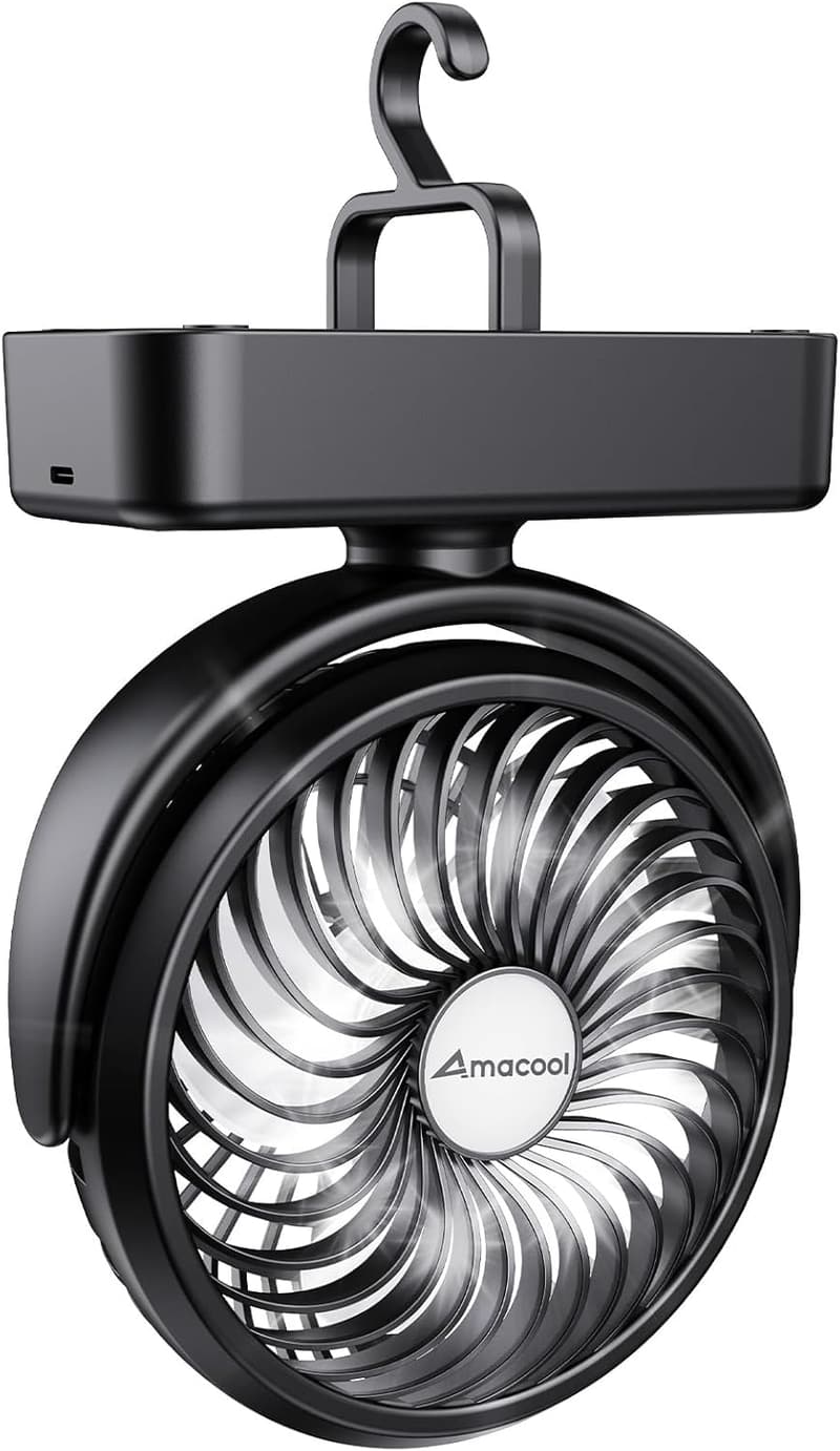 Portable Camping Fan with Rechargeable LED Lantern