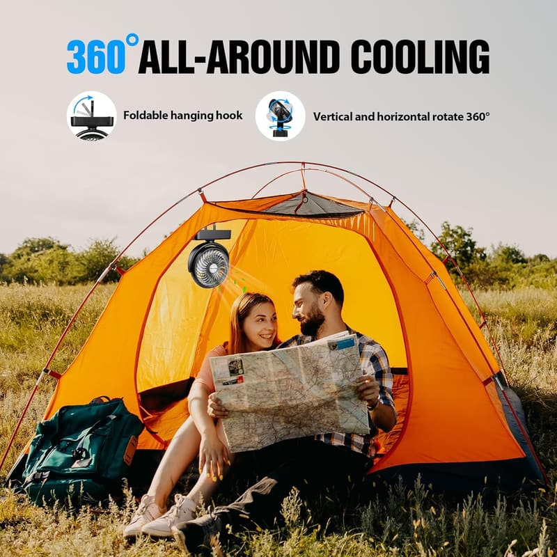Portable Camping Fan with Rechargeable LED Lantern
