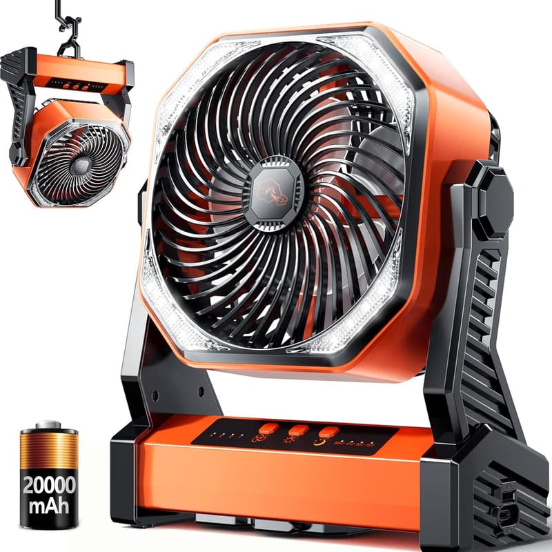 Rechargeable LED Camping Fan with 20000mAh Battery and Hook