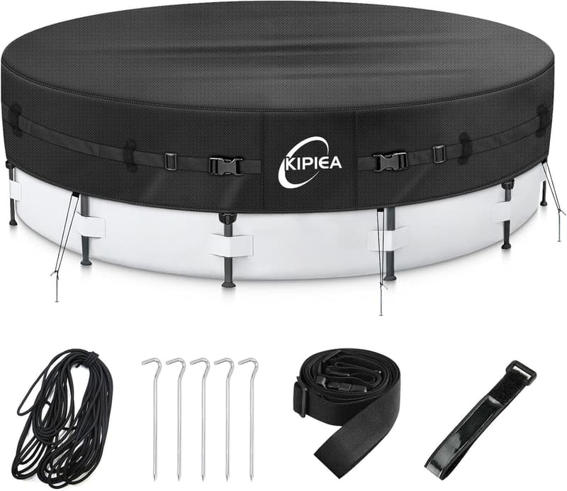 14ft Round Pool Cover with Anti-Slip Straps & Tent Stakes